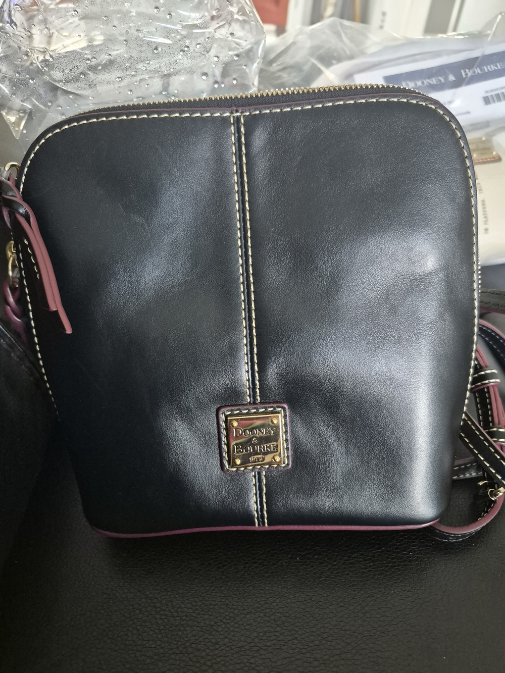Dooney & Bourke Black Leather Crossbody with Pink Trim